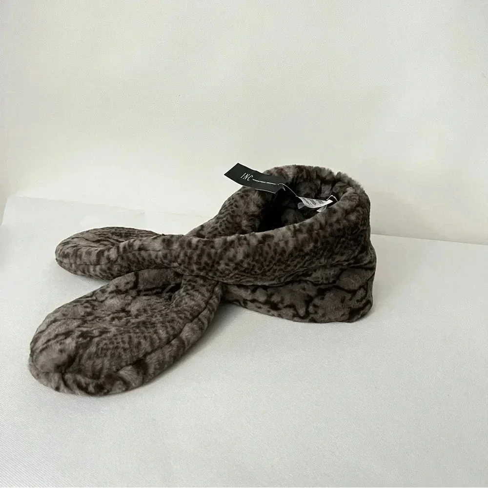 I.N.C Pull-Through Faux -Fur Scarf Snake Print Gray And Black Cozy